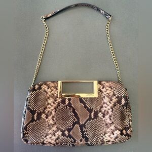 Michael Kors Brown & Gold Snake Print Crossbody Clutch